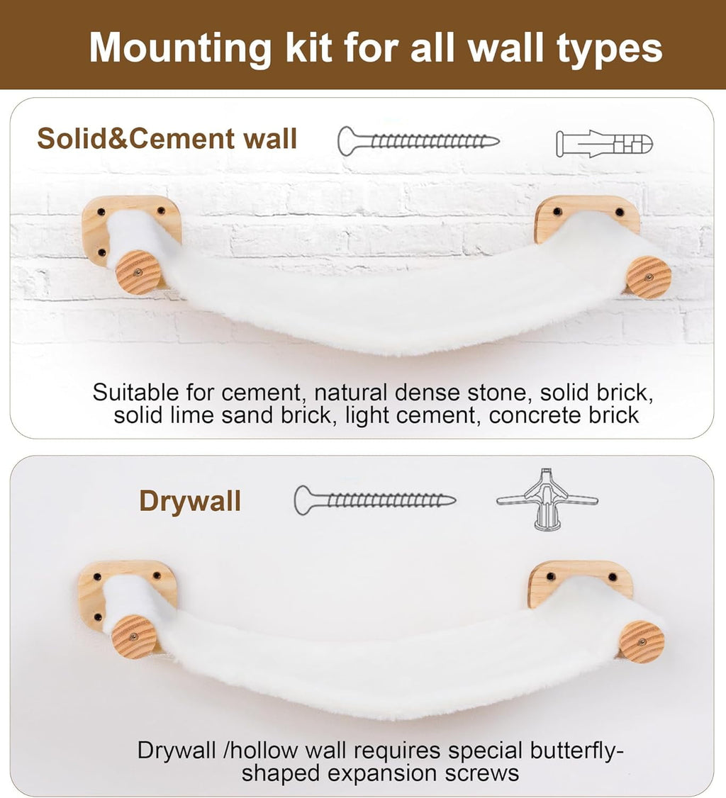 Cat Wall Hammock, Dual-Sided Cat Wall Bed with Canvas & Plush Fabric for All Seasons, Wall Mounted Shelf for Large Cats, Modern Perches for Lounging & Napping