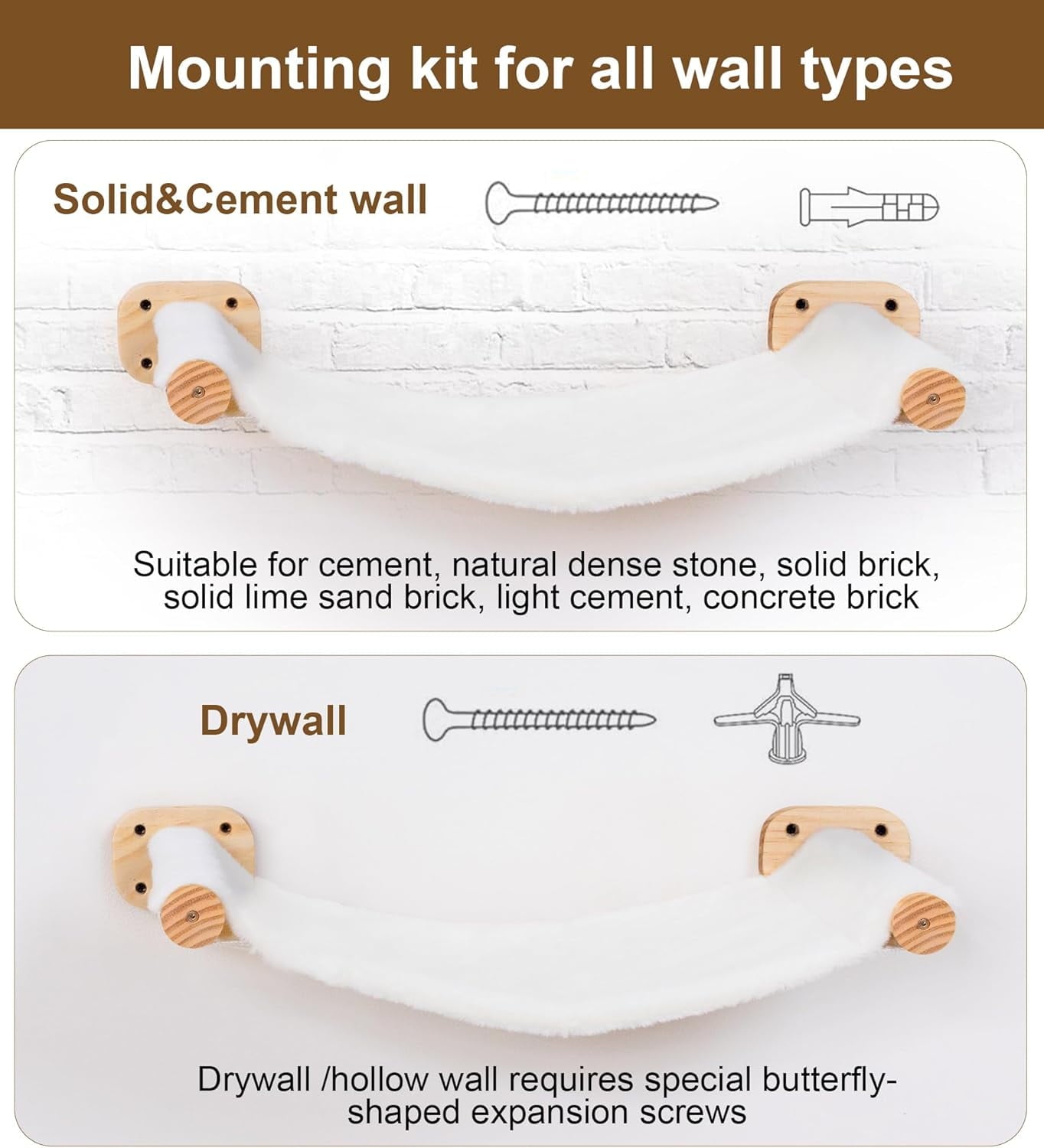 Cat Wall Hammock, Dual-Sided Cat Wall Bed with Canvas & Plush Fabric for All Seasons, Wall Mounted Shelf for Large Cats, Modern Perches for Lounging & Napping