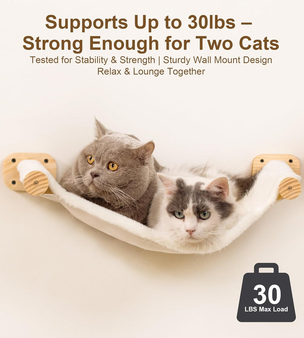 Cat Wall Hammock, Dual-Sided Cat Wall Bed with Canvas & Plush Fabric for All Seasons, Wall Mounted Shelf for Large Cats, Modern Perches for Lounging & Napping